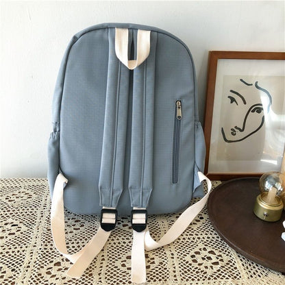 Waterproof Nylon School Backpack Large Solid Color Travel Bag College Schoolbag