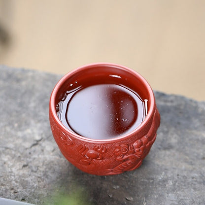 Yixing Zisha Pottery Dahongpao Clay Carved Tea Cup Dragon Carved Master Cup Big