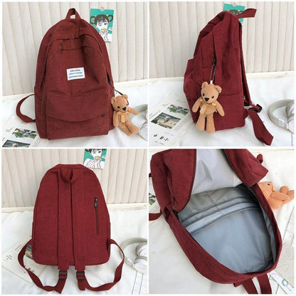Retro Backpack Fashion High School College Students Bag Corduroy Backpacks Large