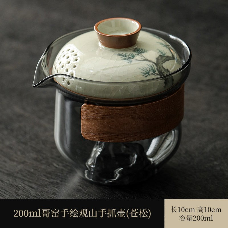 Handheld Teapot Single Pot Gaiwan Porcelain Ge Kiln Travel Tea Set
