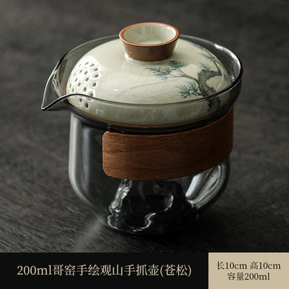 Handheld Teapot Single Pot Gaiwan Porcelain Ge Kiln Travel Tea Set