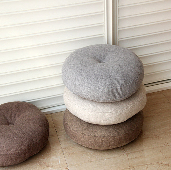 Linen Floor Pillow Seating Cushion with Removable Zippered Cover Thick Round 18"