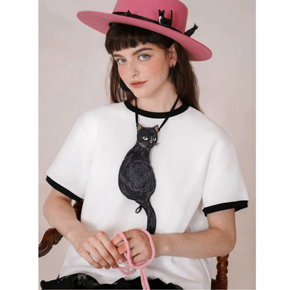 Kamo Original Black Cat Tie French Vintage Unique Bow Tie for Women