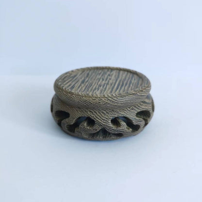Wenge Wood Round Base 7.5×2.5cm Hollow Carved Craft Stand Minor Defects