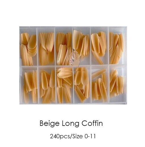 False Nail Tips Art 240Pcs Soft Gel Coffin Natural Extension Full Cover Press On