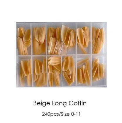 False Nail Tips Art 240Pcs Soft Gel Coffin Natural Extension Full Cover Press On