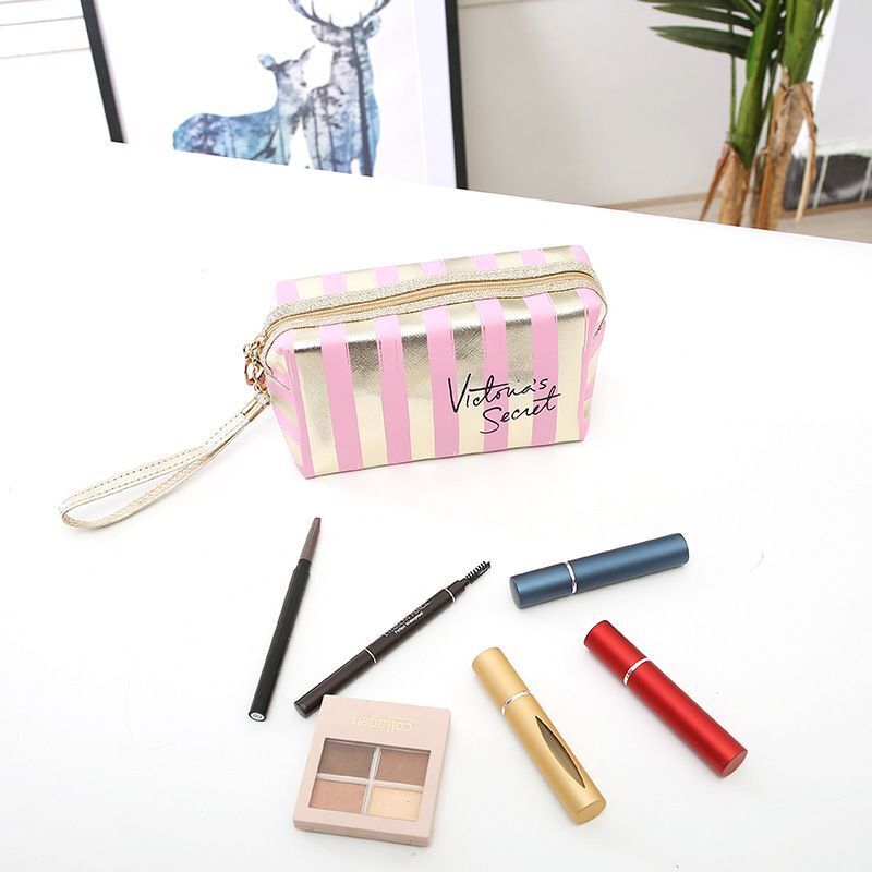 Stripe Makeup Case Pouch Octagonal Storage Bag Handbag Toiletry Travel Organizer