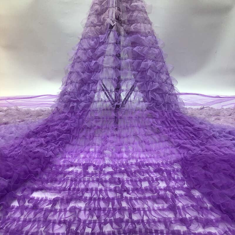 Ruffle Mesh Tulle Fabric DIY Lace Bridal Dress Gown Sewing Crafts Gradient Color