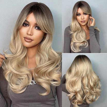 Long Wavy Wigs with Bangs Cosplay Party Synthetic Hair Wigs for Black Women