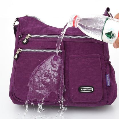 Nylon Shoulder Bag Multi Zipper Pocket Messenger Purse Waterproof 30*12*28CM Bag