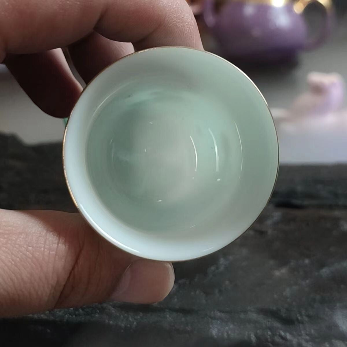 chinese jingdezhen porcelain famille rose tea cup :green flower