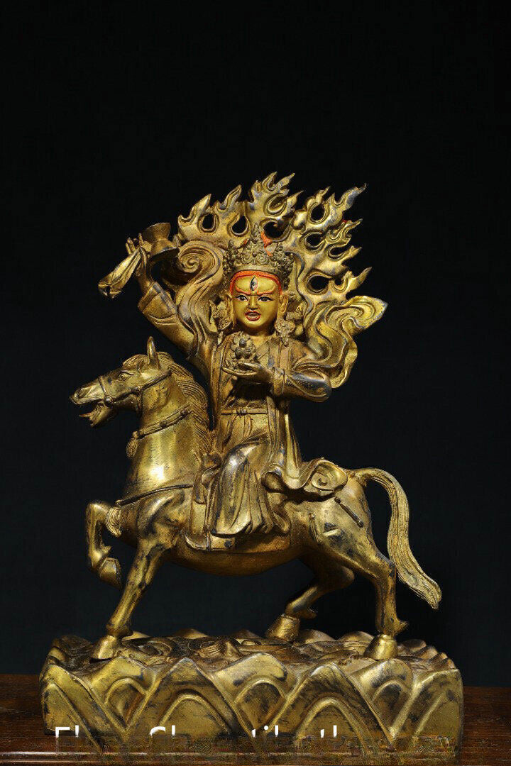 14" Old Tibet Copper Gilt Buddhism Palden Lhamo Deity Laksmi Buddha Sculpture