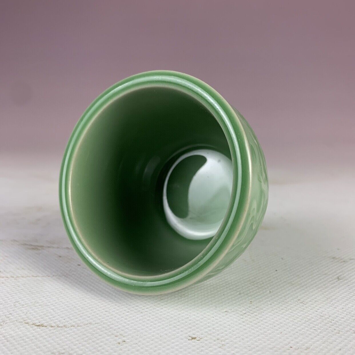 3.0" Chinese Qing Green Glaze Porcelain Relief Dragon & Cloud Design Teacup Cup