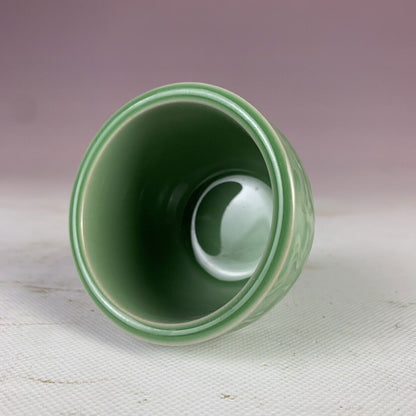 3.0" Chinese Qing Green Glaze Porcelain Relief Dragon & Cloud Design Teacup Cup