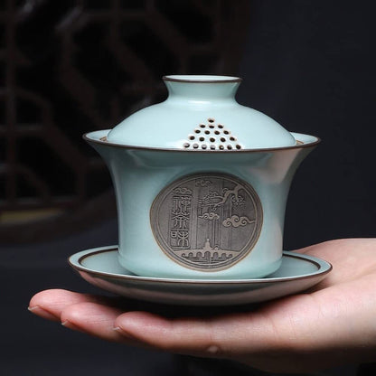 150ml Ru Kiln Gaiwan Bowl Ceramic Household Handmade Tea Set Tureen Tea