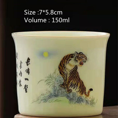 5cm Antique Ceramic Lion Tea Cup Qingming Retro Pinming Tea Master Cup Chinese