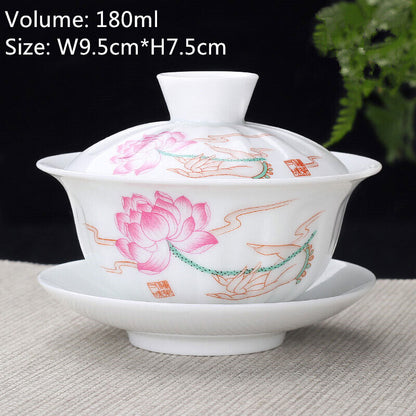 Chinese Tea Brewer Gaiwan Small Porcelain Tureen Sancai Cup Bowl With Saucer Lid