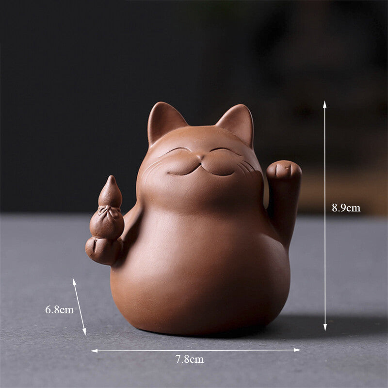 Purple Clay Lucky Cat Tea Pet Handmade Cute Small Animal Figurines Creative