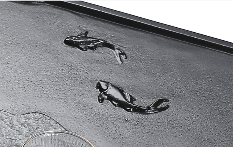 China black stone tea tray fish carved serving tray water draining tea table new