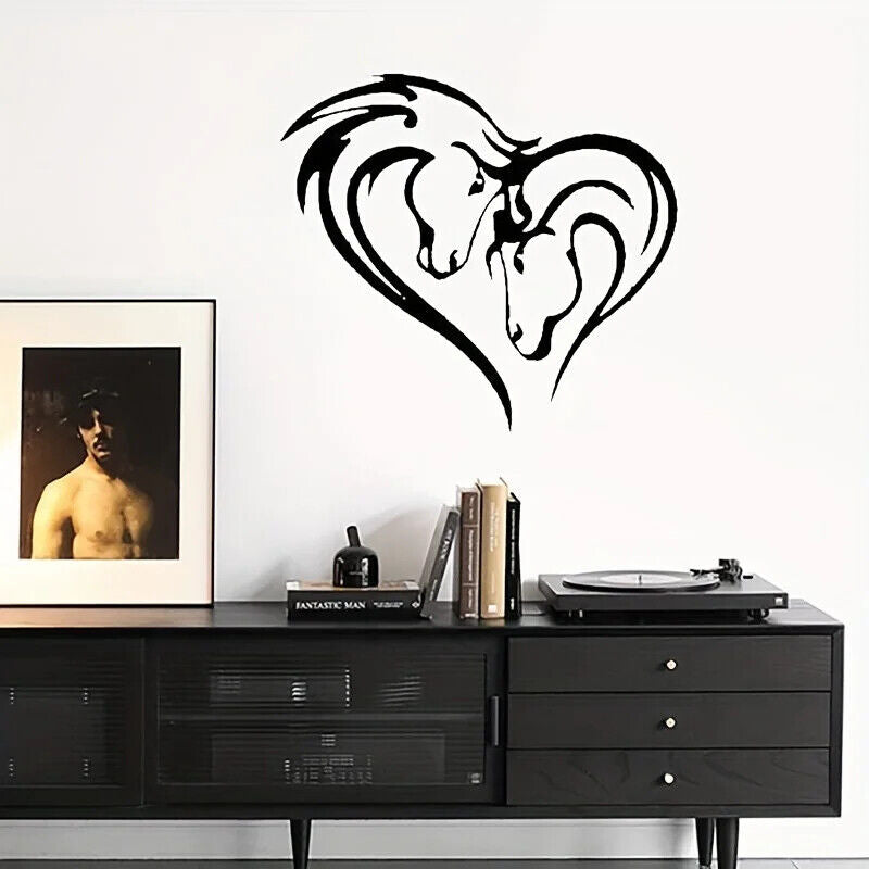 1pc Silhouette Double Horse Head Metal Wall Art, Heart Metal Wall Decoration