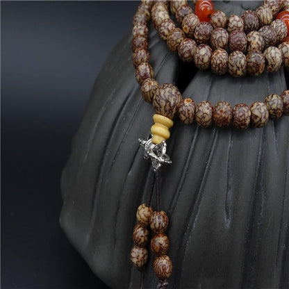 7mm Tibetan Buddhism 108 Gold-line Bodhi Mala Prayer Beads Necklace