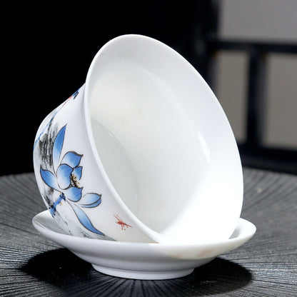 China Gaiwan Porcelain Handpainted Under Glaze Ceramic Tea Cup Bowl Saucer Lid