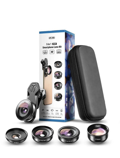 HD 5 in1 camera phone lens kit 4K wide angle macro telescope mobile fisheye lens