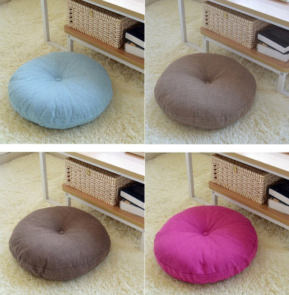 Linen Floor Pillow Seating Cushion with Removable Zippered Cover Thick Round 18"