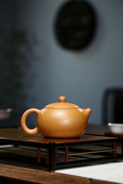 5.4"Chinese Yixing Zisha Pottery Kwai Yellow Zhu Clay 300ML Xishi Kung Fu Teapot