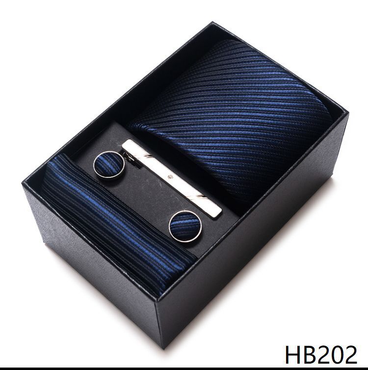 Men Neckties 5Pcs Business Ties Hanky Cufflink Set Clips Corbatas Gift Box 7.5cm