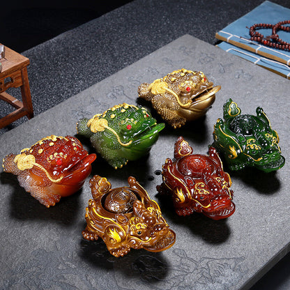 1pc Retro Golden Toad Statue Resin Color Changing Tea Pet Tea Figurine Ornament