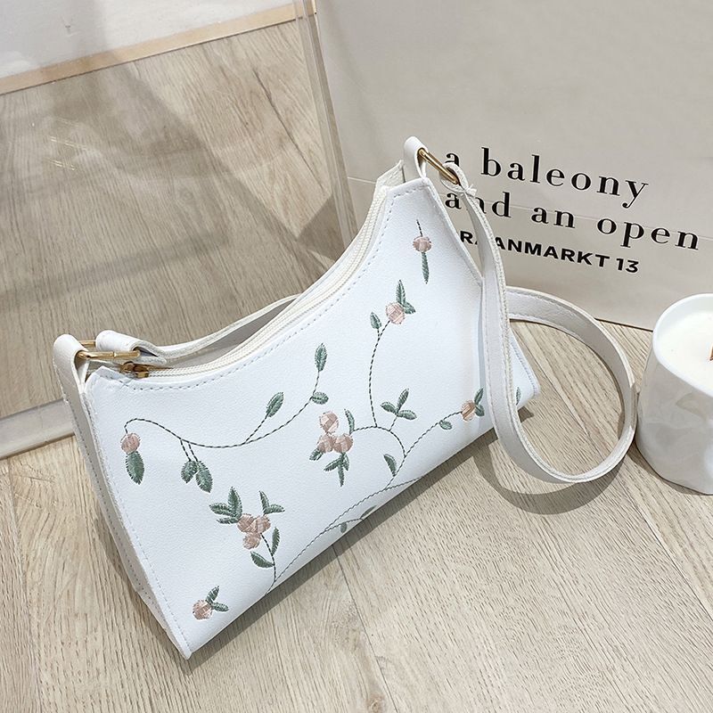Bag Embroidery Flower Underarm Bag Retro Handbags Small Shoulder Purse Zipper