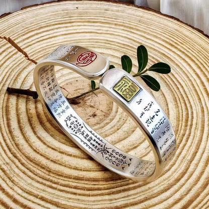 Taoist Symbol Alloy Bangle Vintage Open Cuff Chinese Cultural Bracelet