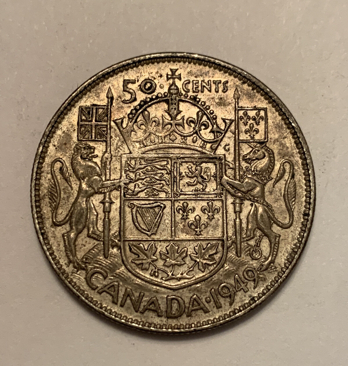 1949 SILVER CANADA 50 CENTS COIN KING GEORGE VI UK ROYAL OLD MONEY SILVER COIN