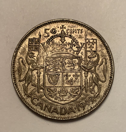 1949 SILVER CANADA 50 CENTS COIN KING GEORGE VI UK ROYAL OLD MONEY SILVER COIN