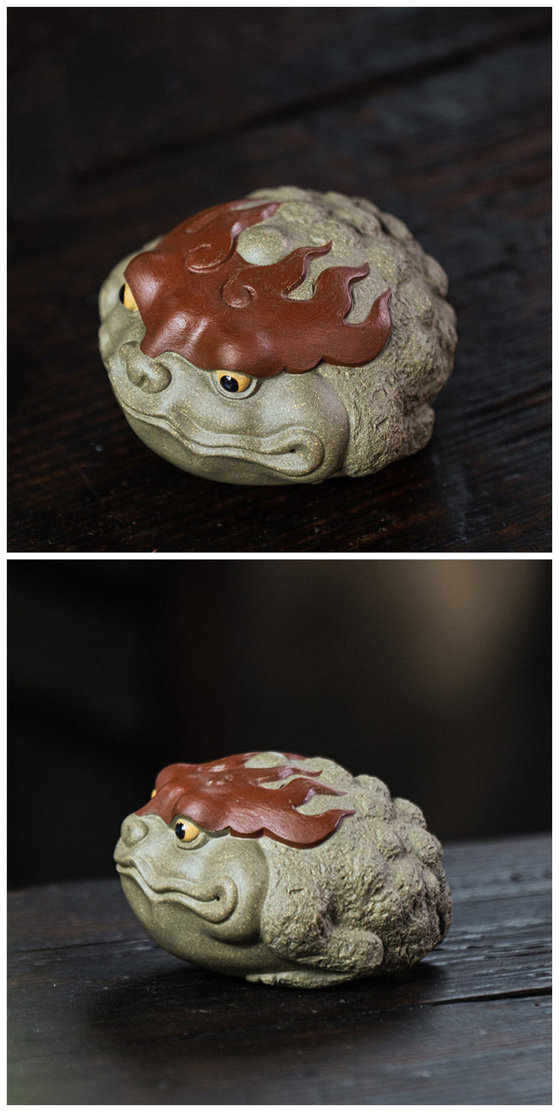 3.78" Yixing Purple Clay Tea Pet Lucky Wealth Raise Golden Toad Statue Ornament