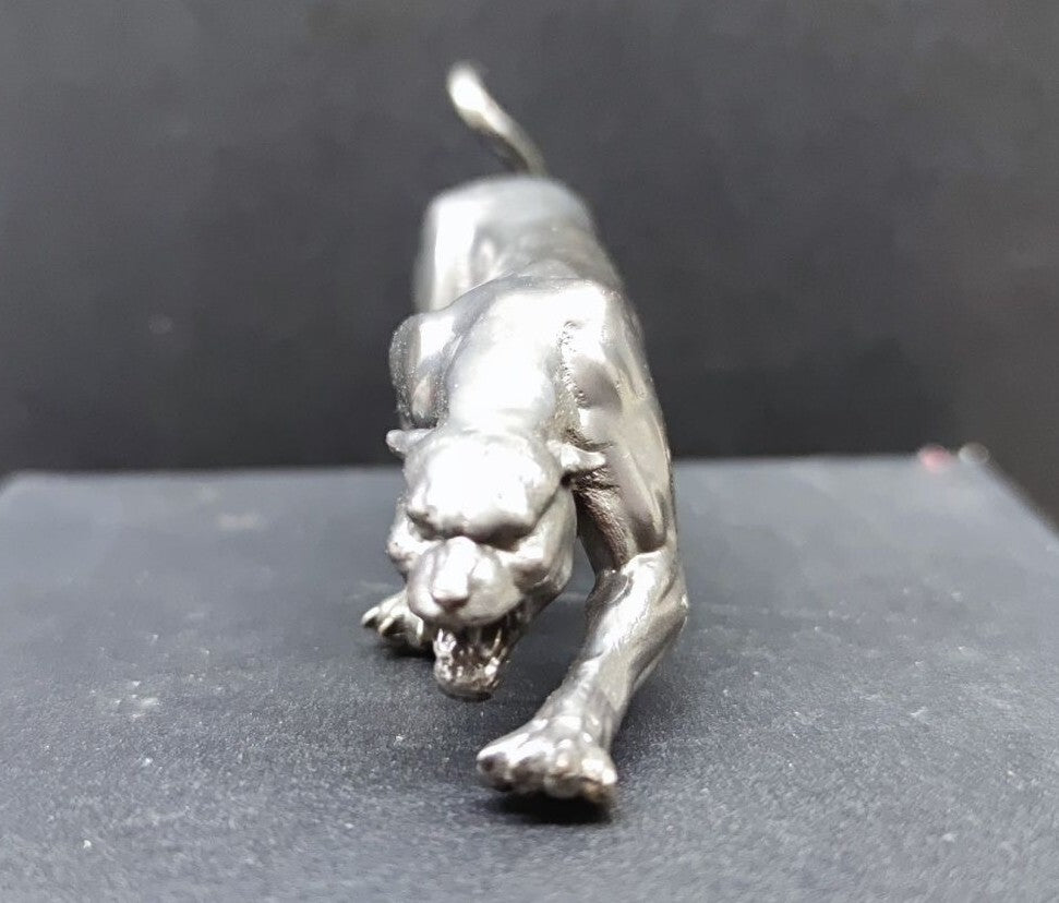 Solid Black Brass Leopard Statue Animal Artwork Collection Table Decor