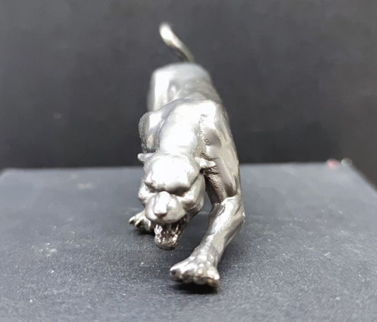 Solid Black Brass Leopard Statue Animal Artwork Collection Table Decor