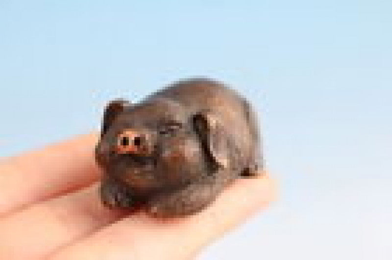 Chinese Lovely Bronze Pig Figure Statue Table Decoration Hand Piece Gift