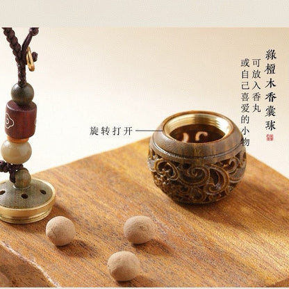 Sandalwood Sachet Ball Hollow Keychain Retro Aromatherapy Pendant Phone Chain