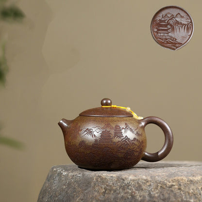 Xishi Pot Chinese Real Yixing Zisha Clay Tea Pot Handmade Chaishao Craft Craved