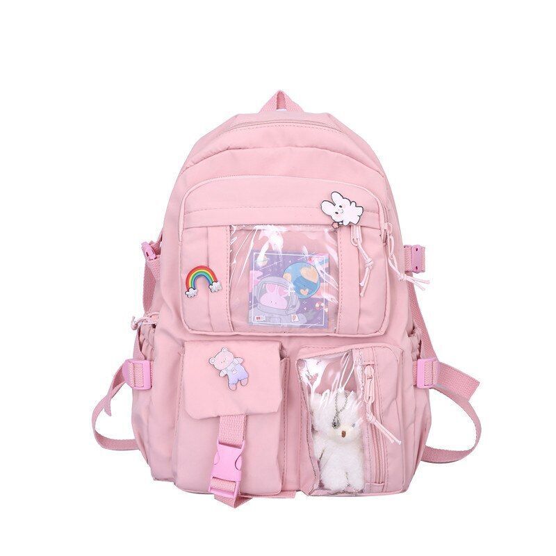 Schoolbag College Students Backpack 29*13*41 CM Strap 80CM Nylon Green/Pink Bags