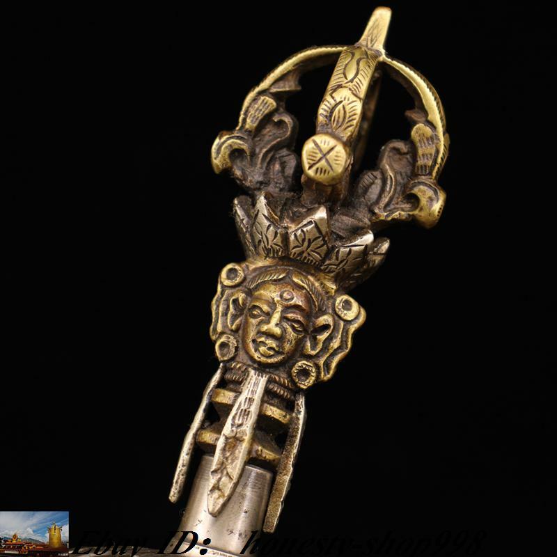 Tibetan Buddhism Bronze Gilt Buddha Head Bells Phurpa Vajra Dorje Phurpa