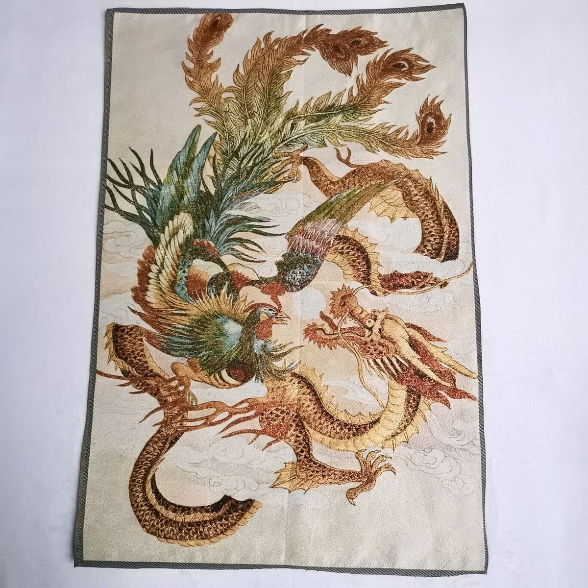 36" Chinese Cloth Silk Dragon Phoenix Mural Wall Hanging Tapestry Meditation 1