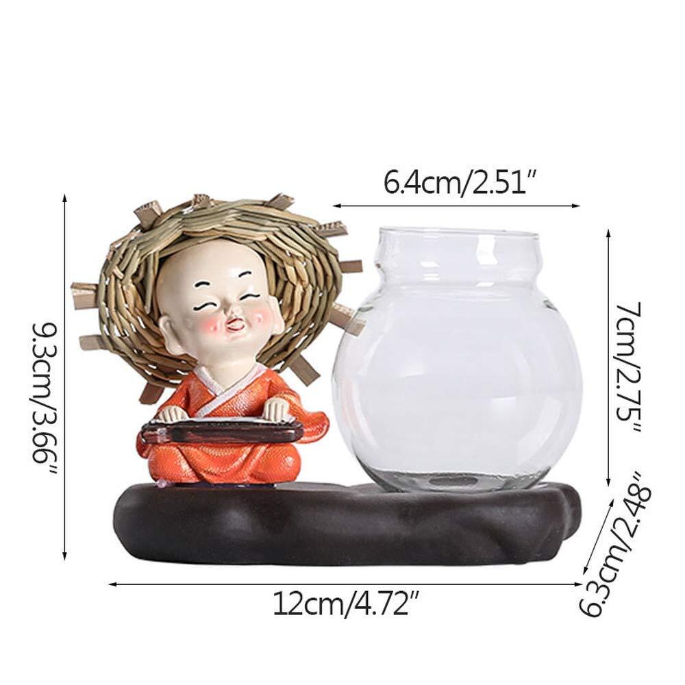 Chinese Straw Hat Monk Buddha Statue Flower Pot Hydroponic Glass Vase Home