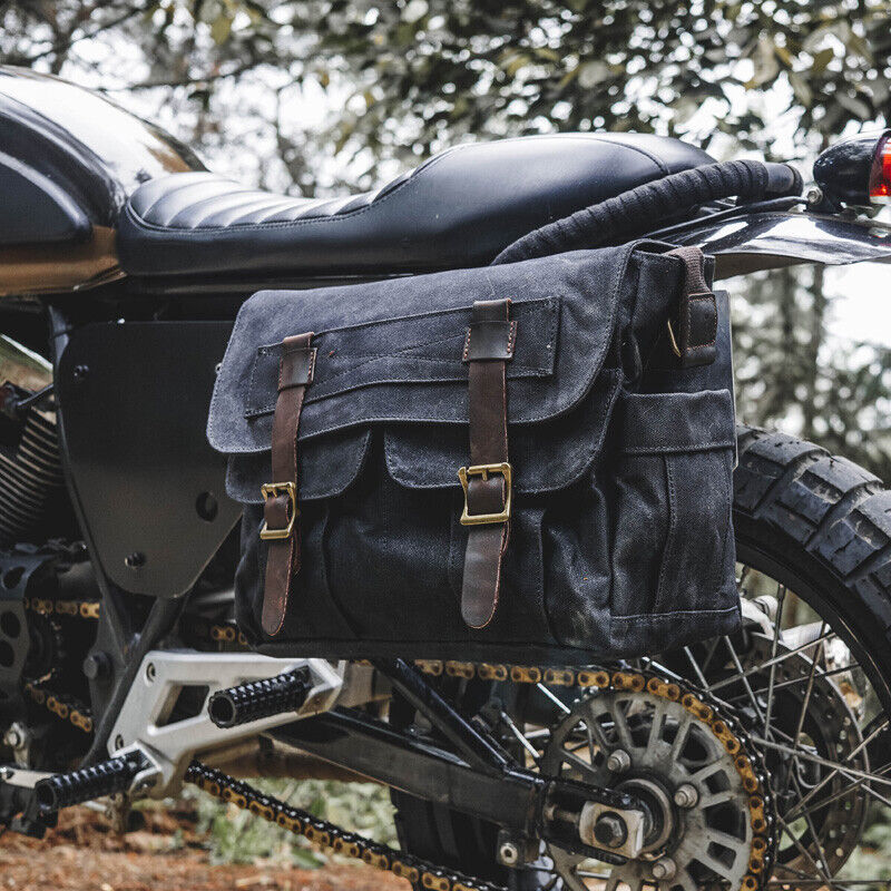 Canvas Shoulder Bag Cowhide Large Capacity Messenger Bag Motorcycle Side Bag