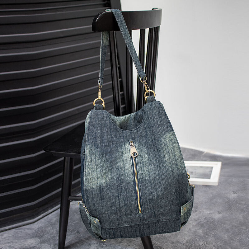 Convertible Denim Backpack Rucksack Daypack Travel Bag Purse Shoulder Bag Hobo