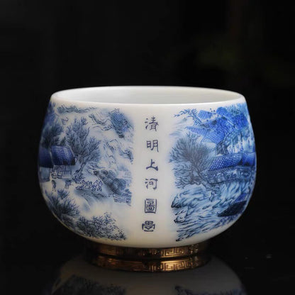 Gilding Hand Painted Tea Cup Fat Mutton Jade Porcelain Master Cup Pu'er Tea Cup