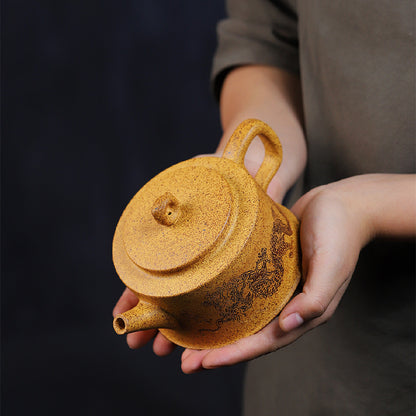 Handmade Tea Pot With 10 Infuser Holes Dragon Design Real Yixing Zisha Duan Clay