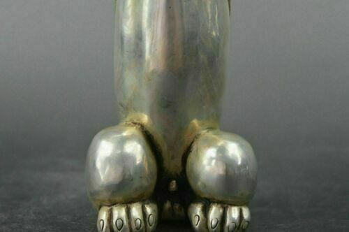 Chinese Tibet Silver Carved Guard Foo Dogs Lion Male Statues